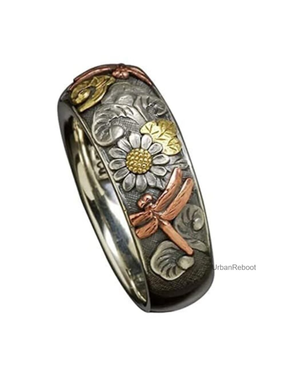 Vintage Style Alloy Statement Ring - Dragonfly Sunflower Design